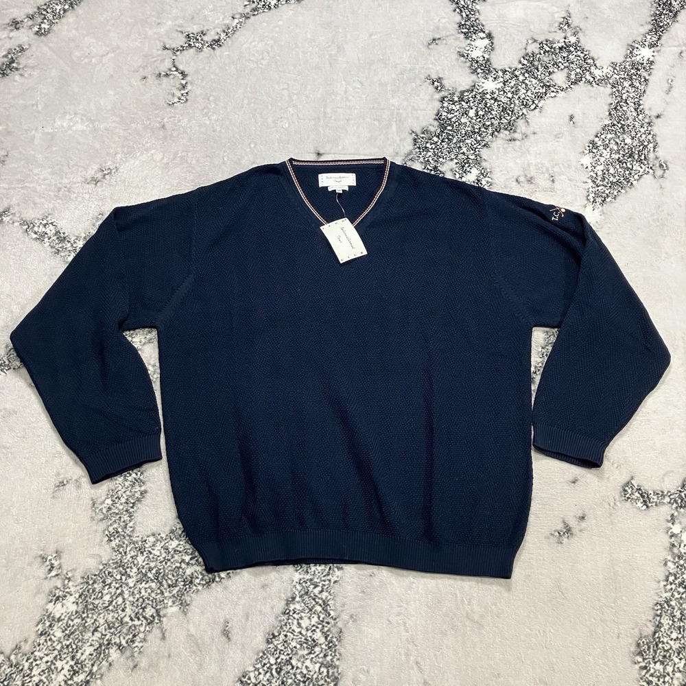 Izod International Tour Club V-Neck Sweater Mens L Navy Cotton Mercerized Golf